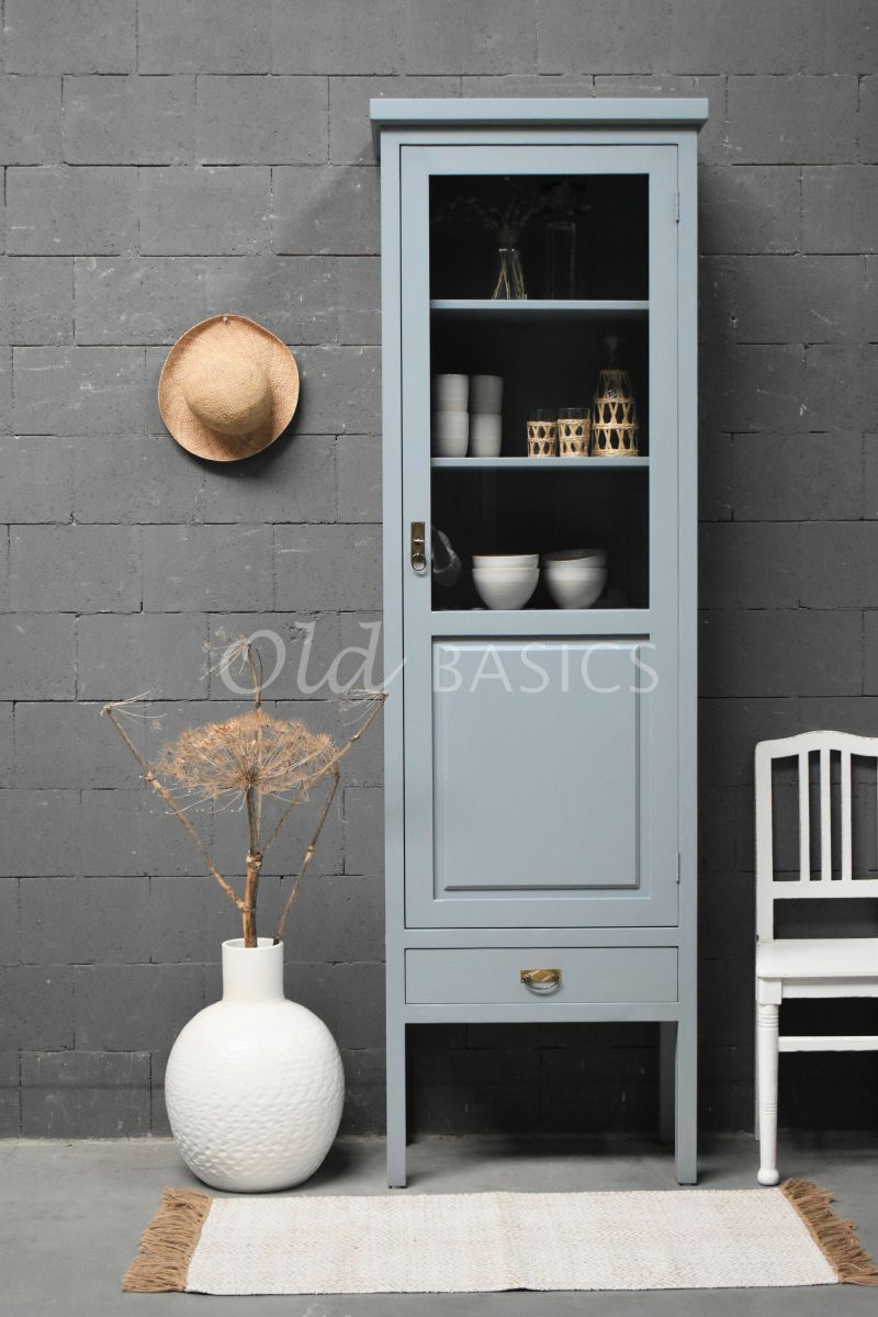 Detail van Vitrinekast Vertou, 1 deuren, RAL7000, blauw, grijs, materiaal hout